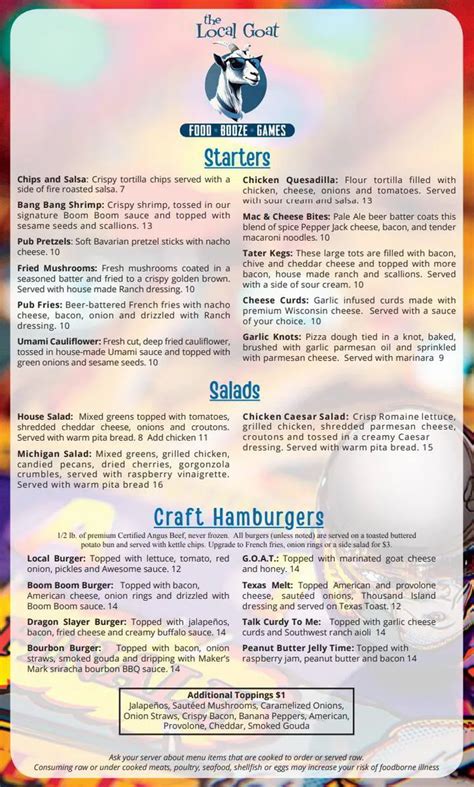 Local Goat Menu: Burgers, Chicken, Pizza & More!