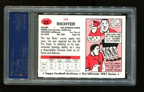 Les Richter Signed Topps Archives Autographed Rams Cal Psa Dna