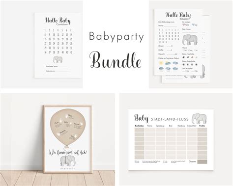 Bundle Baby Shower Éléphant Photo du livre d or jeu de devinettes carte