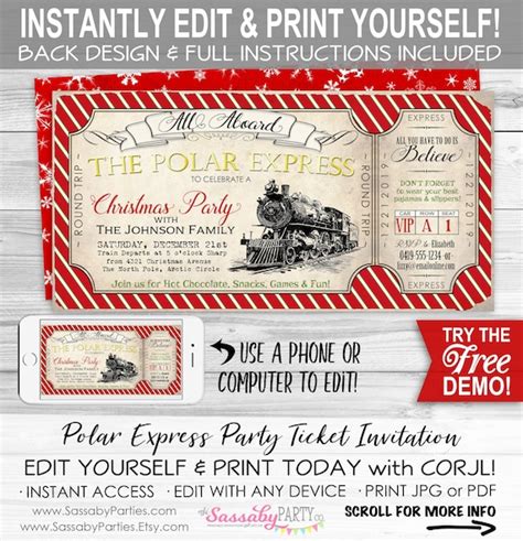 Polar Express Ticket Invitation - INSTANT DOWNLOAD - Partially Editable ...