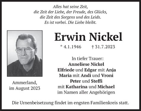 Traueranzeigen Von Erwin Nickel Trauer Merkur De