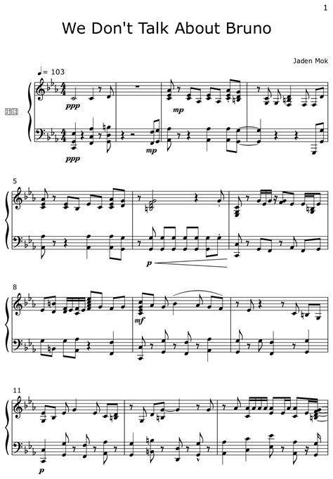 We Don T Talk About Bruno Sheet Music For Piano