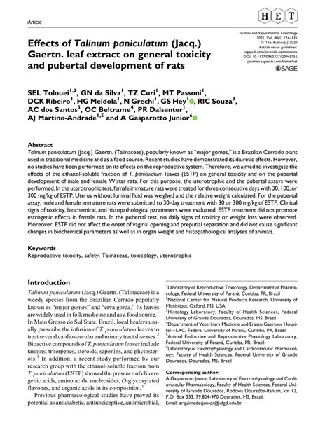 Effects Of Talinum Paniculatum Jacq Gaertn Leaf Extract On General