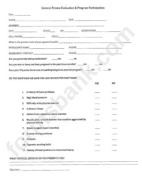 Fitness Evaluation Form Printable Pdf Download