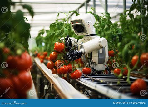 Modern Robot With Artificial Intelligence Harvest Organic Plants In An