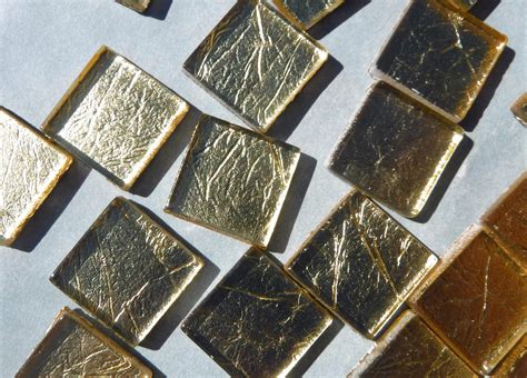 Gold Foil Square Tiles 25 Glass Mosaic Tiles 20mm Etsy