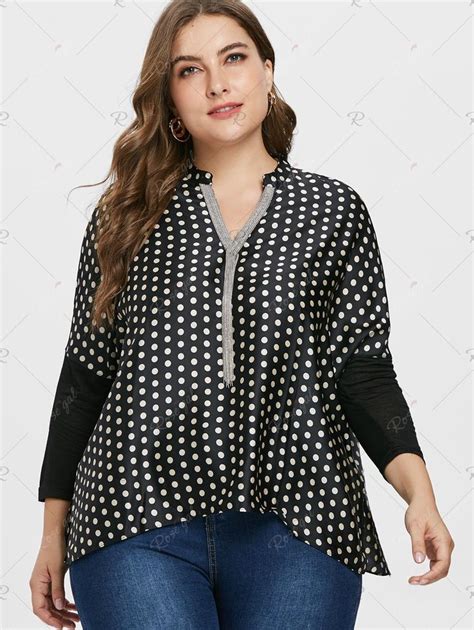 Chain Tassel Embellished Plus Size Polka Dot Blouse Plus Size Outfits