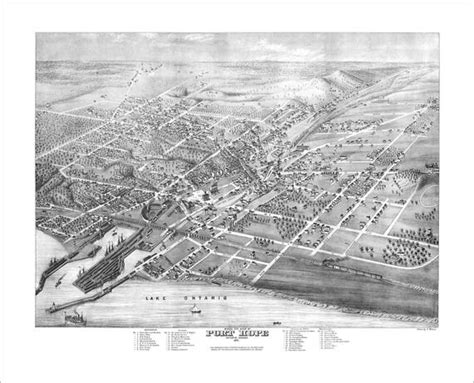 Port Hope Ontario in 1874 Panoramic Bird's Eye View Map by