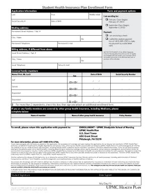 Fillable Online Student Health Insurance Plan Enrollment Form Fax Email