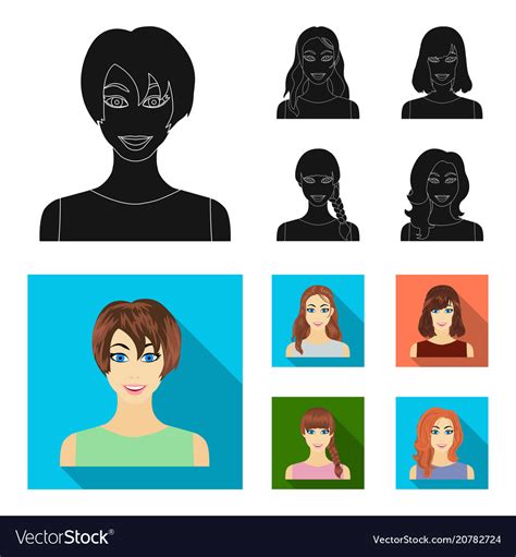 Types Of Female Hairstyles Black Flat Icons Vector Image