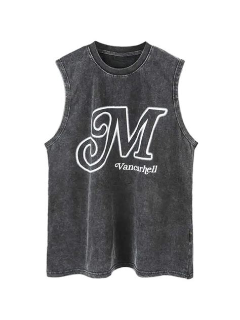 Emmiol Free Shipping Men S Vintage Wash Logo Graphic Vest Black L