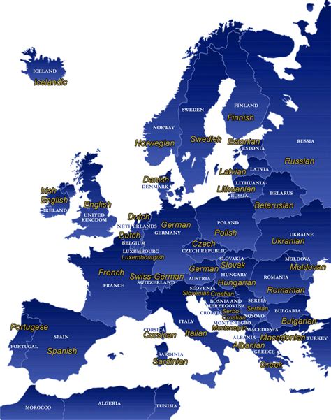 Map of Official Languages of Europe