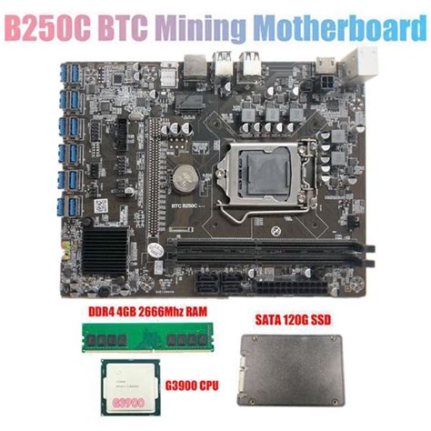 B250C BTC Mining Motherboard With G3900 CPU DDR4 4GB 2666MHZ RAM 120G