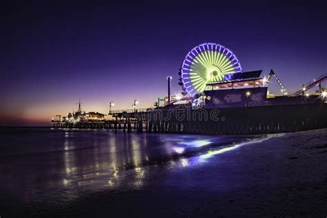 Santa Monica Pier at Night editorial stock photo. Image of santa ...