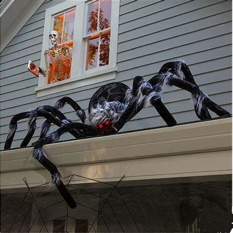 Halloween Giant Spider Decorations 60 Inch Realistic Large Scary Skull