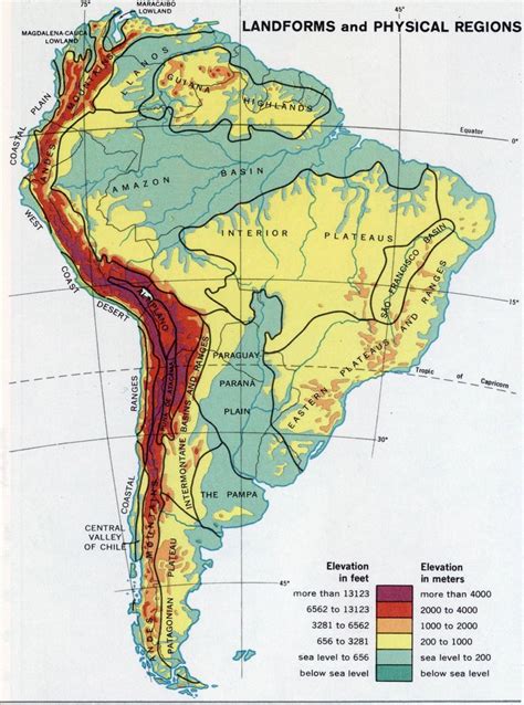 1968 map showing landforms and physical regions in South America em 2023