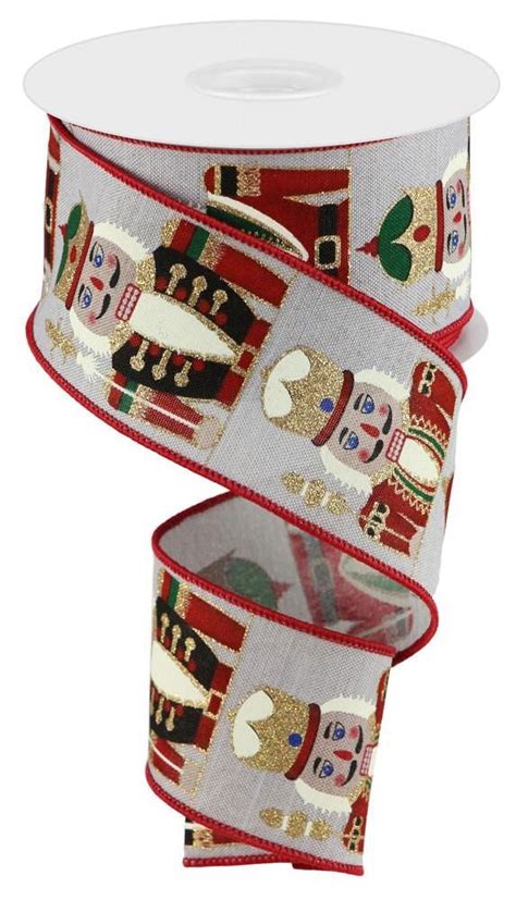 Festive Nutcrackers Wired Christmas Ribbon 2 12 X 10 Yards Red