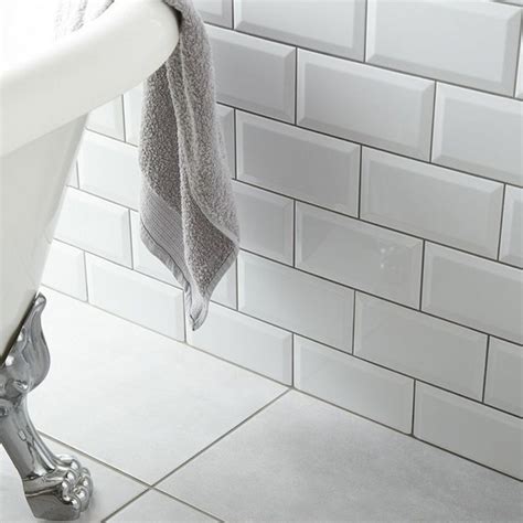 Metro Tiles White Bevelled Satin 10x20cm Top Ceramics