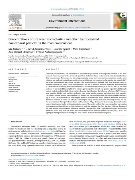 PDF Concentrations Of Tire Wear Microplastics And Other Traffic