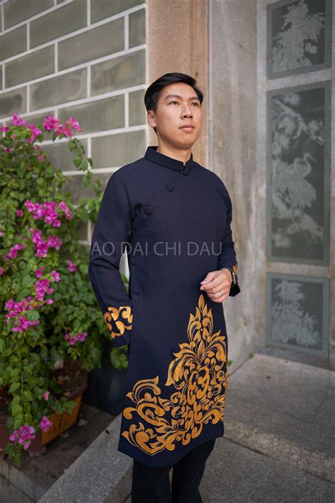 Blue Ao Dai For Men Hand Painted Vietnamese Traditional Long Lupon Gov Ph