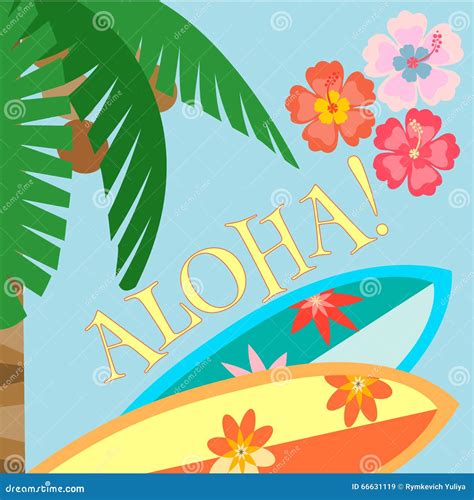 Aloha Hawaii Beach Poster Cartoon Vector 66631119