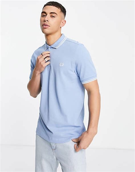 Fred Perry Twin Tipped Polo Shirt In Light Bluewhite Asos