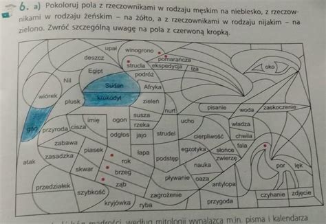 Pokoloruj pola z rzeczownikami w rodzaju męskim na niebiesko z