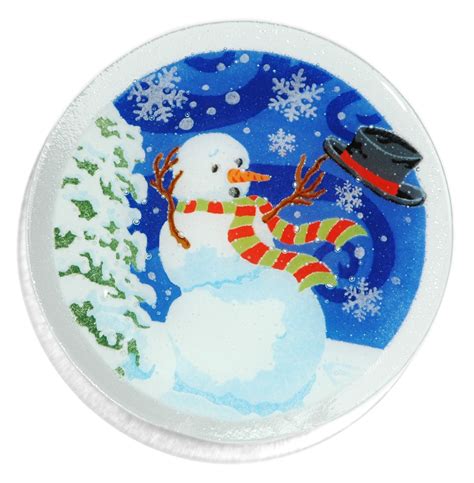 Buy Peggy Karr Handcrafted Art Glass Windy Snowman Plate Round 8 Inch