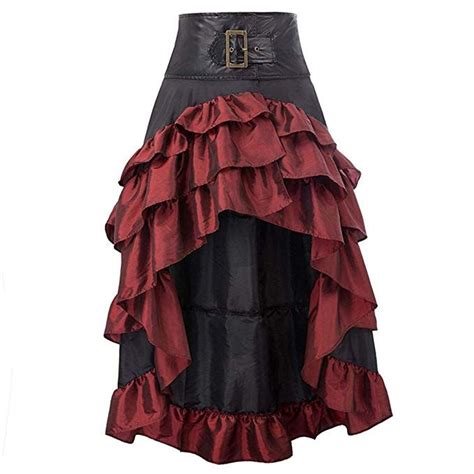 FLYFISH Amelia Gothic Steampunk Falda Para Mujer Estilo Retro Rot A