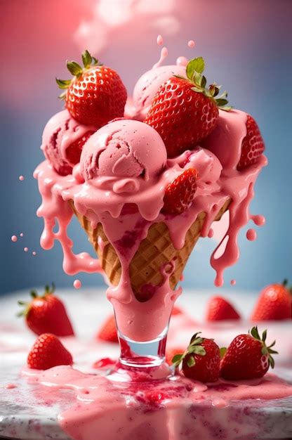 Premium Ai Image Strawberry Ice Cream With Strawberry Splash