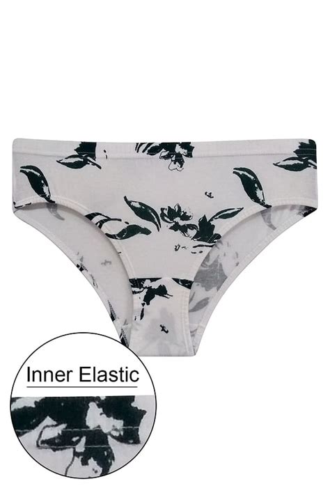 Buy Mid Waist Leaf Print Bikini Panty With Inner Elastic In White Cotton Online India Best