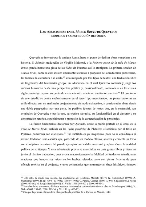 Pdf Las Oraciones En El Marco Bruto De Quevedo Modelos Y