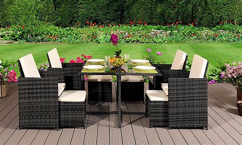 9 Piece Rattan Cube Garden Furniture Grey Fasci Garden