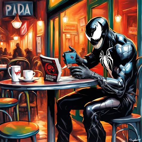 Venom Doing Some Light Reading And Drinking A Coffee Before His Date Ai Generated Artwork