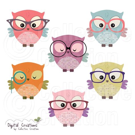 Owls Wearing Glasses Digital Clip Art Clipart Set Personal - Etsy