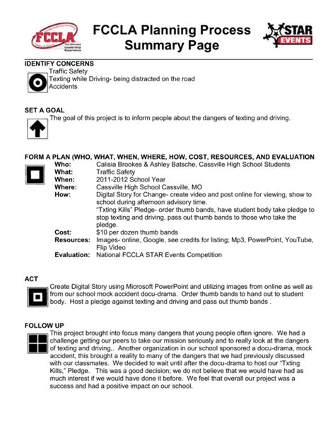 Planning Process Fccla Template