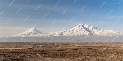 Premium Photo Panorama Of Snow Capped Mount Ararat At Morning With