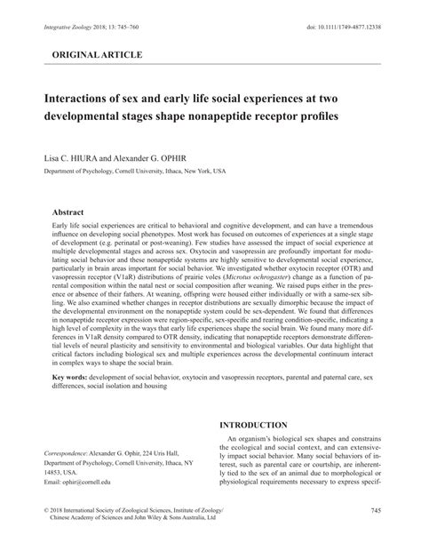 Pdf Interactions Of Sex And Early Life Social Experiences At Two