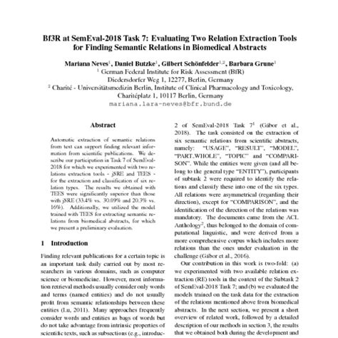 Bf R At Semeval Task Evaluating Two Relation Extraction Tools