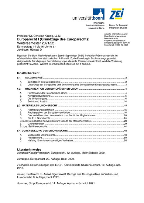 Skript Europarecht I Ws Professor Dr Christian Koenig Ll