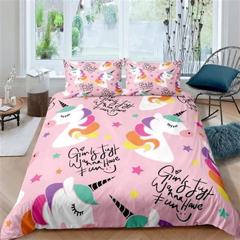 Housse De Couette Licorne De Dessin Anim Rose D Parure De Lit X