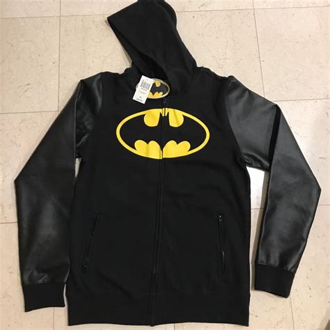 Batman Zip Up Hoody With Black Leather Sleeves Di 2024