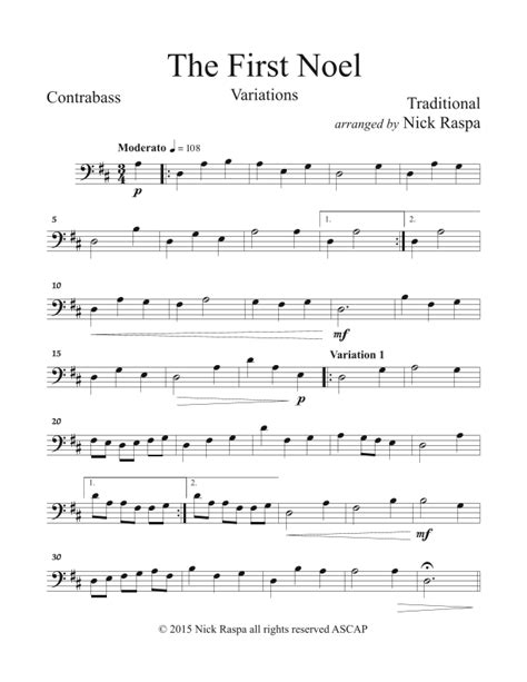 The First Noel Variations For String Orchestra Double Bass Arr Nick