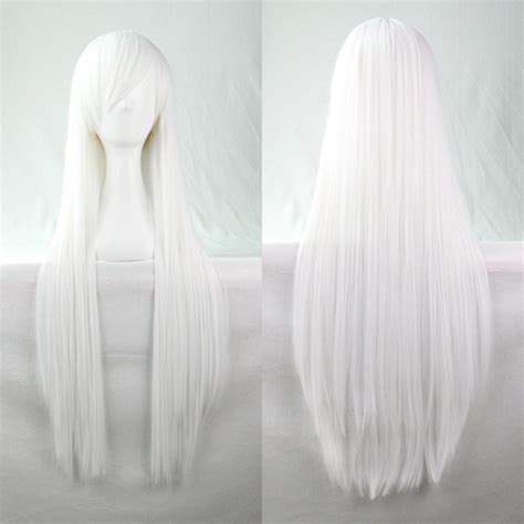 Falamka White Wig Wei Per Cke Lang Mit Pony Cosplay Kost M Unisex