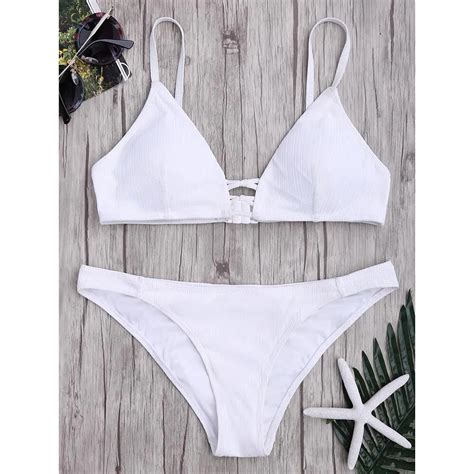 Zaful Criss Cross Texture Bikini Swimwear Mid Waisted Solid Color