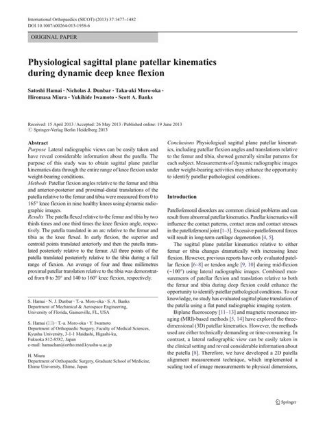 PDF Physiological Sagittal Plane Patellar Kinematics During Dynamic