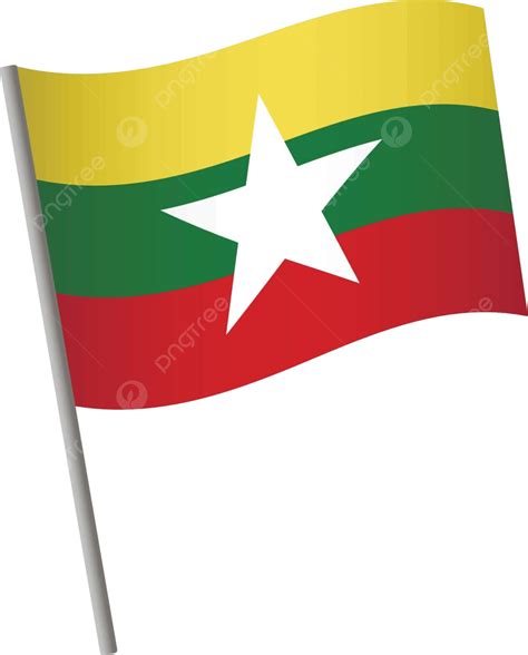 Burma Flag Icon Illustration Waving Flag Pole Vector Illustration Waving Flag Pole Png And