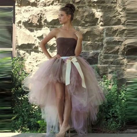 Chic High Low Tulle Skirt High Waist Elastic Hi Lo Prom Skirt Hippie