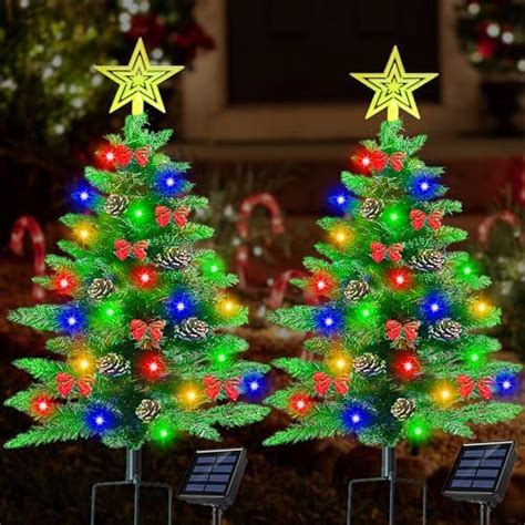 Upgraded 3 6ft Solar Christmas Tree Pathway Lights 2 Pack 100 Led Xmas Tree With 50