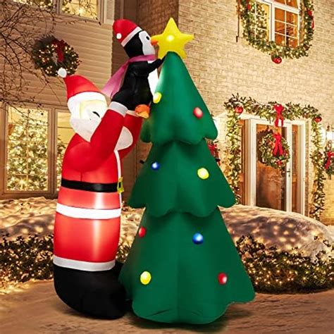 Tangkula 7ft Inflatable Christmas Tree And Santa Claus W Leds